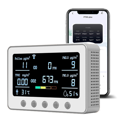 Harga yang bagus Smart Air Quality Monitor yang Dikendalikan Aplikasi Karbon Monoksida Multi Sensor Industri Indoor on line