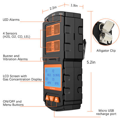 Harga yang bagus Monitor gas 4 in 1 yang serbaguna untuk pembuangan limbah, pertambangan, minyak bumi dan penggunaan laboratorium. on line